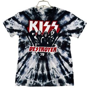 KISS Destroyer '76 Tie‎ Dye T-Shirt Liquid Blue Band Tee Rock Music Medium